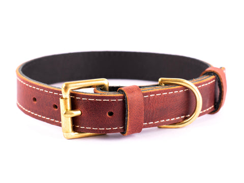 Burgundy Veg Tan Leather Dog Collar