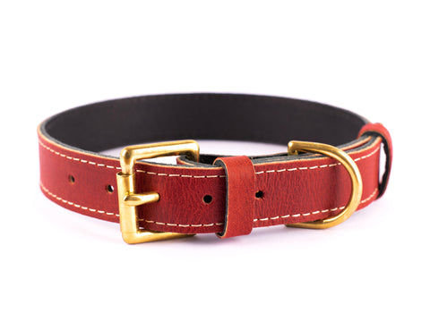 Red Veg Tan Leather Dog Collar