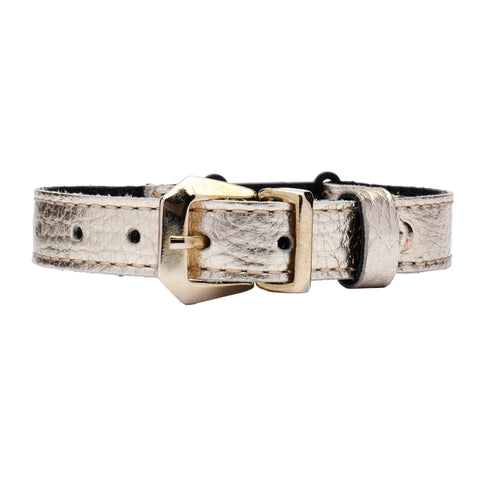 Metallic Leather Cat Collar With Breakaway Safety Buckle