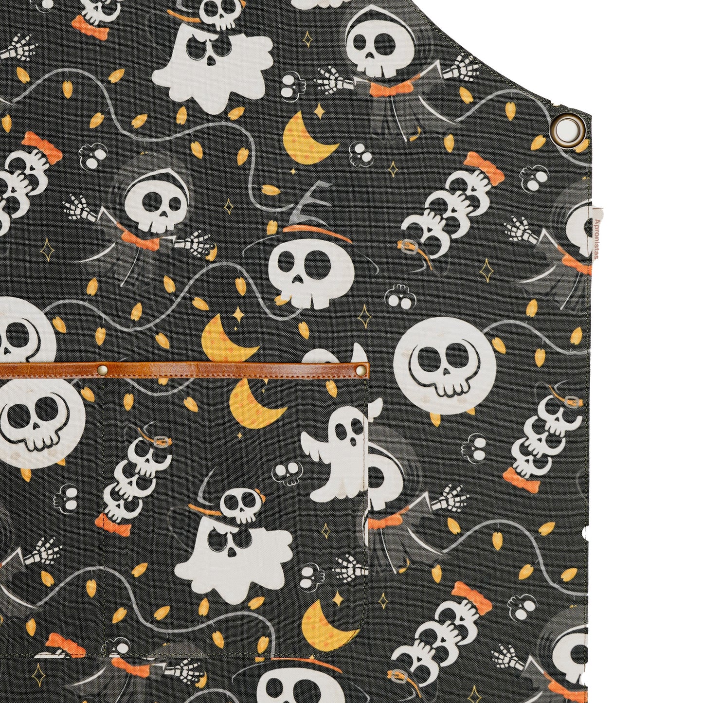 Halloween Ghost and Skull Apron – Spooky Apron with Pockets for Halloween Fun