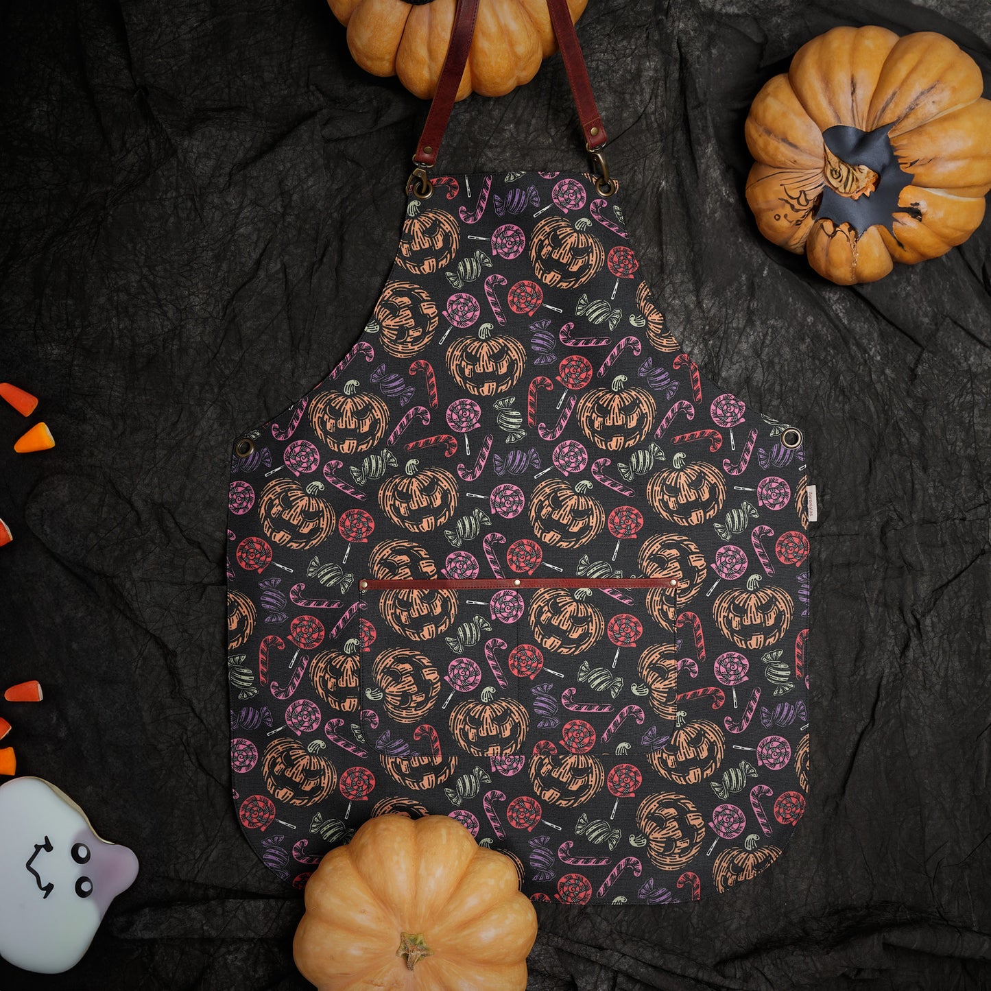 Halloween Pumpkin and Candy Apron – Festive Apron with Colorful Halloween Patterns