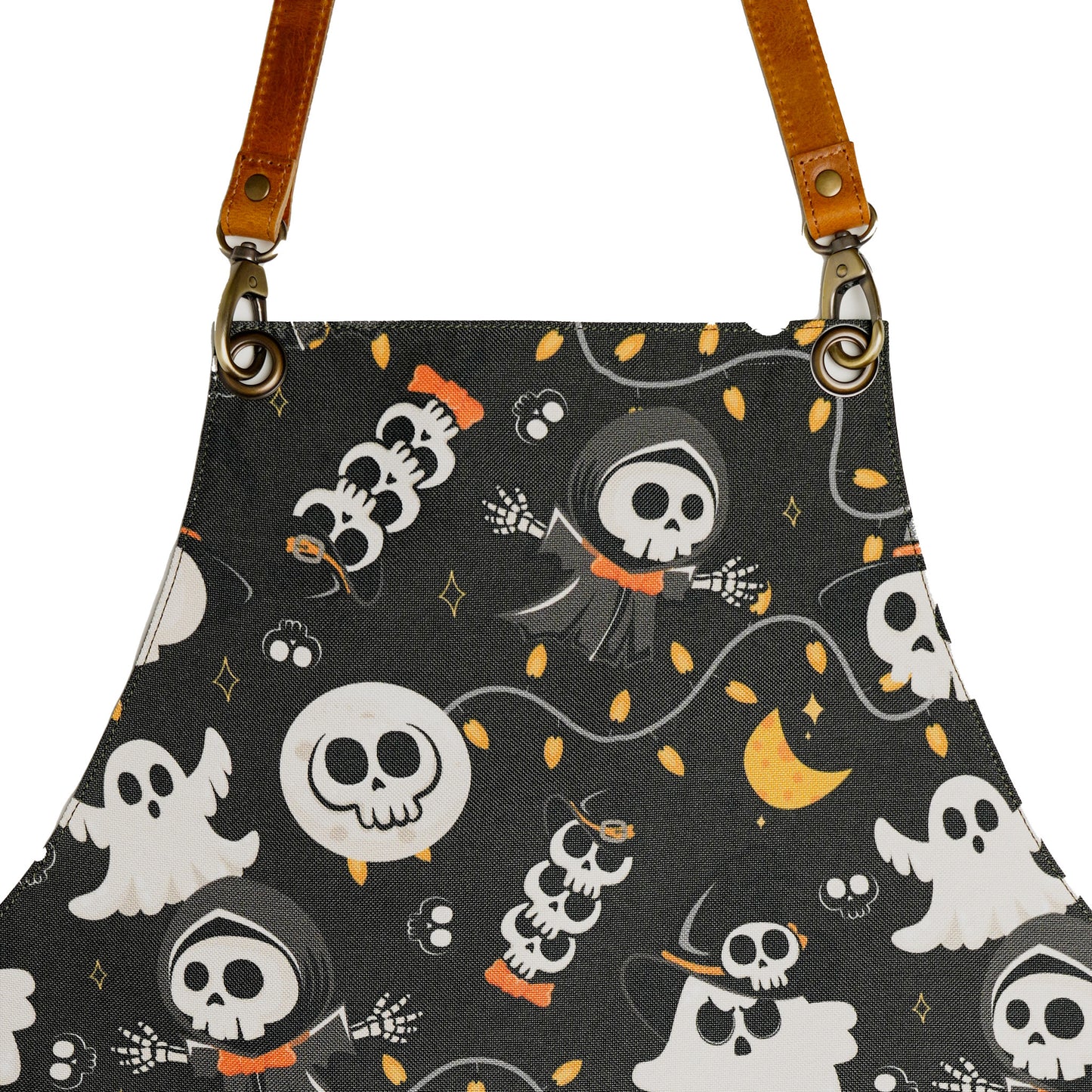 Halloween Ghost and Skull Apron – Spooky Apron with Pockets for Halloween Fun