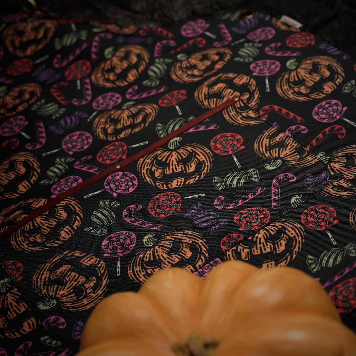 Halloween Pumpkin and Candy Apron – Festive Apron with Colorful Halloween Patterns