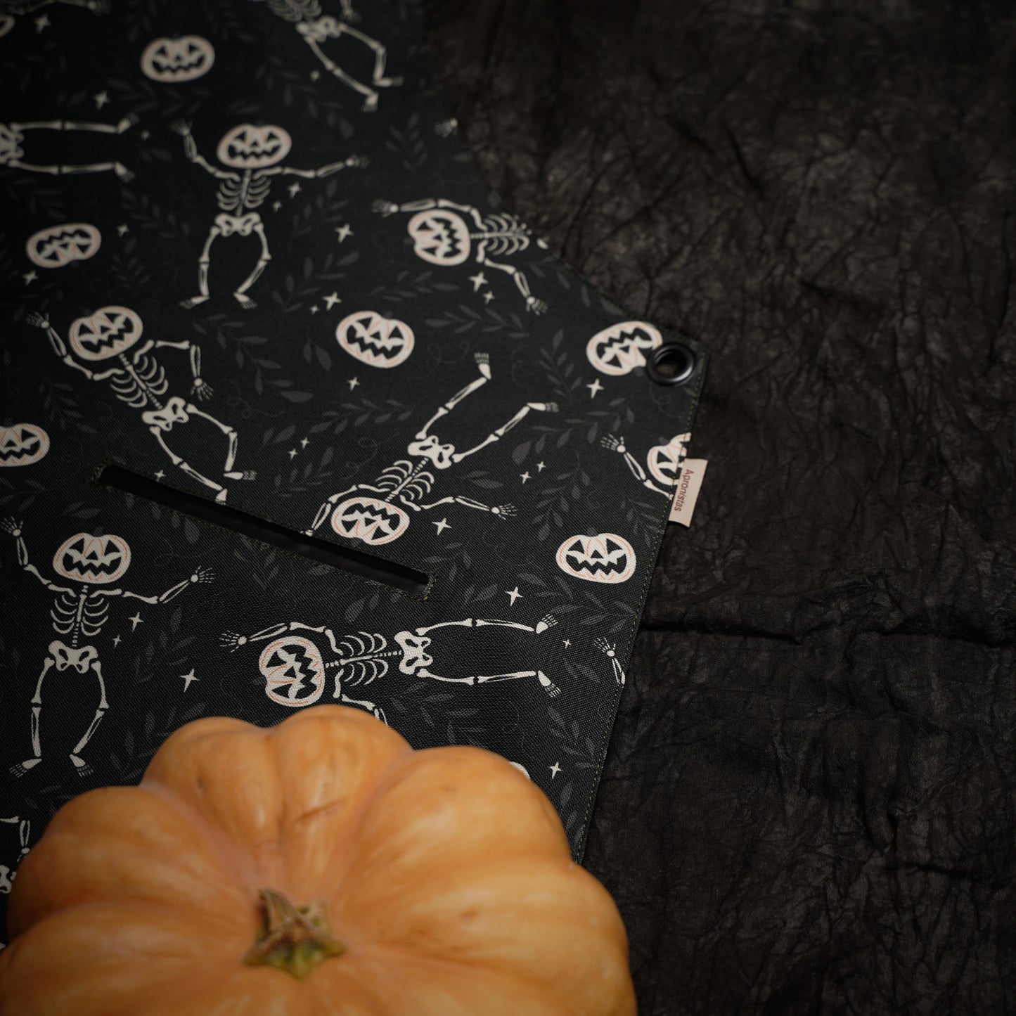 Halloween Skeleton and Pumpkin Apron – Spooky Halloween Apron with Pockets