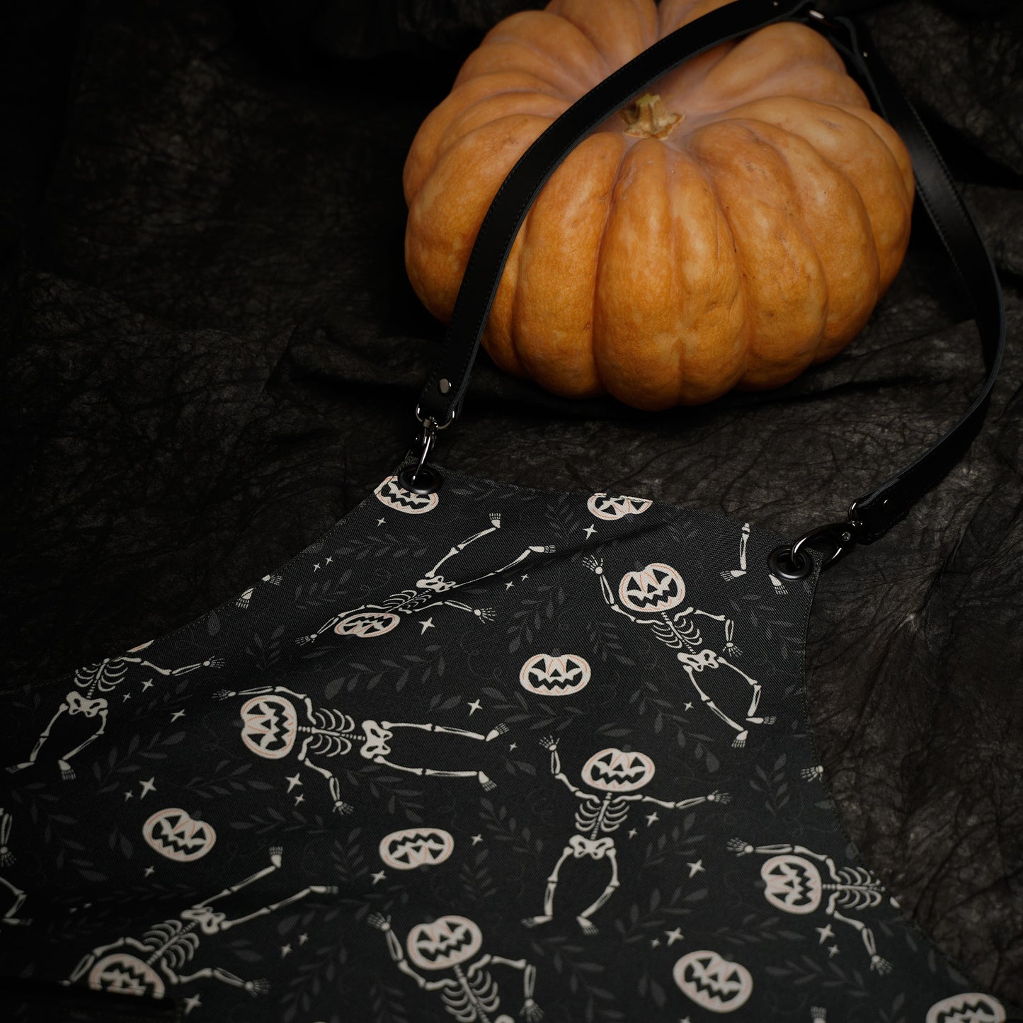 Halloween Skeleton and Pumpkin Apron – Spooky Halloween Apron with Pockets