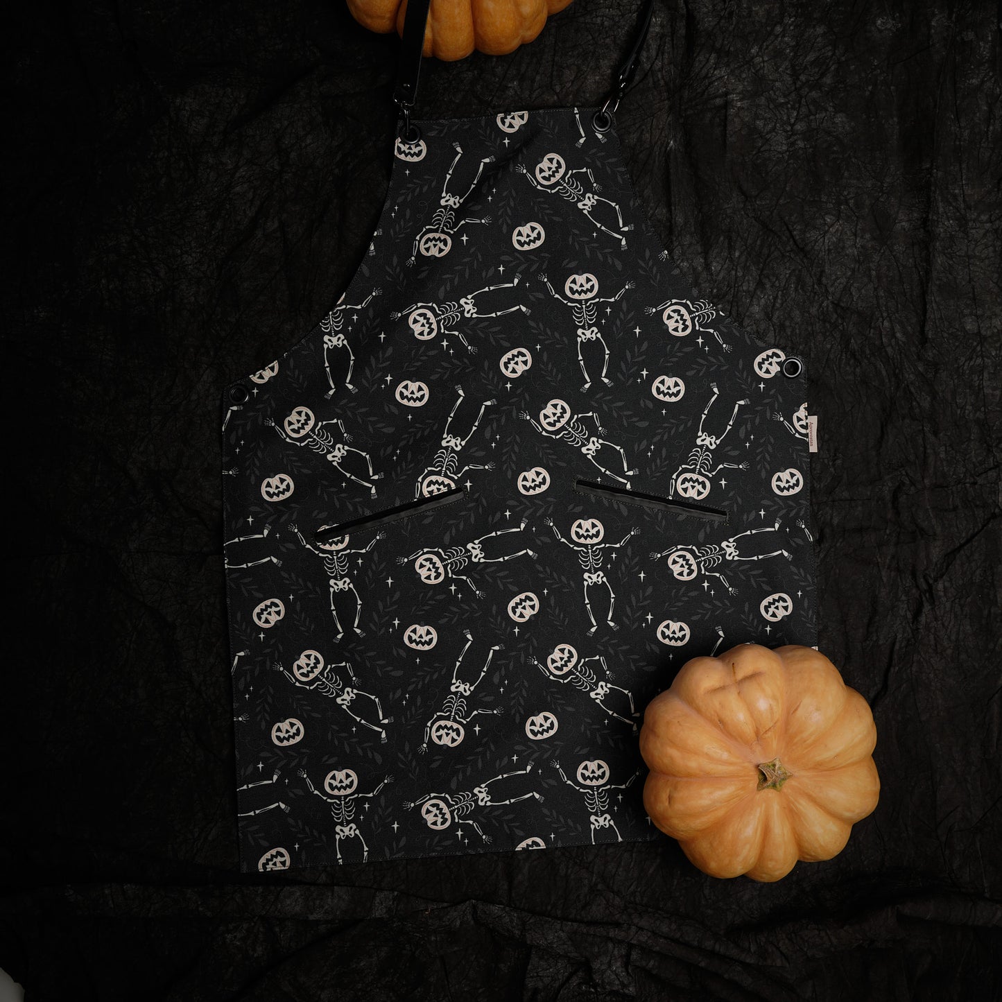 Halloween Skeleton and Pumpkin Apron – Spooky Halloween Apron with Pockets