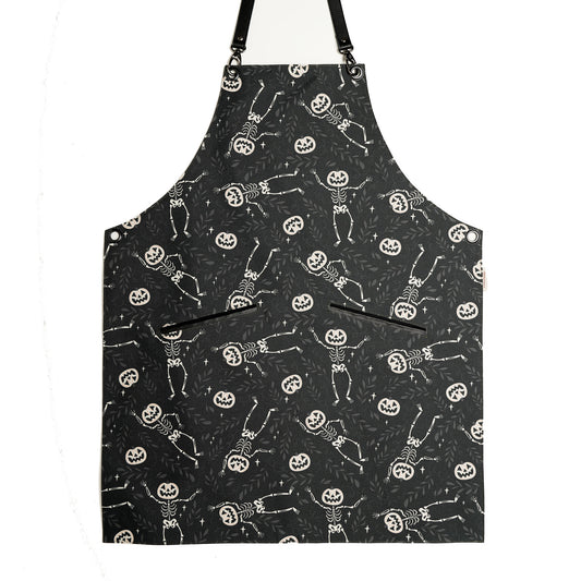 Halloween Skeleton and Pumpkin Apron – Spooky Halloween Apron with Pockets