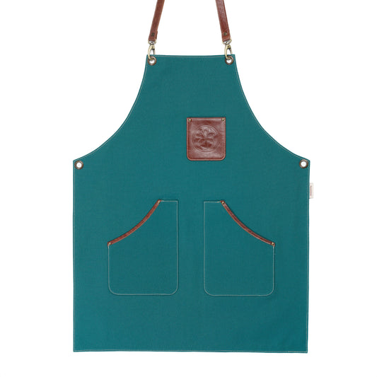 Teal Canvas Apron with Leather Accents – Stylish and Functional Apron for Chefs, Artists, and Craftsmen