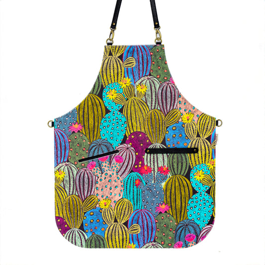 Cactus Velvet Canvas Apron – Colorful and Soft Apron with Desert Print for Gardeners, Chefs, and Artists