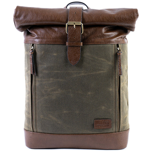 Leather and Waxed Canvas Roll Top Backpack