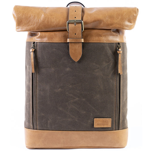 Leather and Waxed Canvas Roll Top Backpack