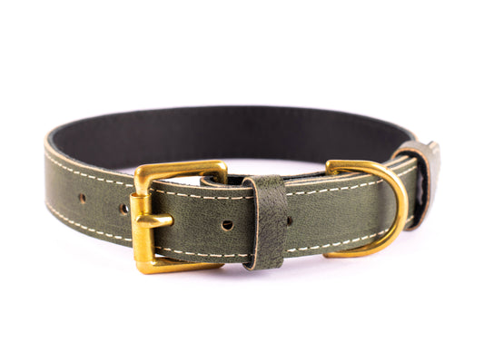 Green Veg Tan Leather Dog Collar