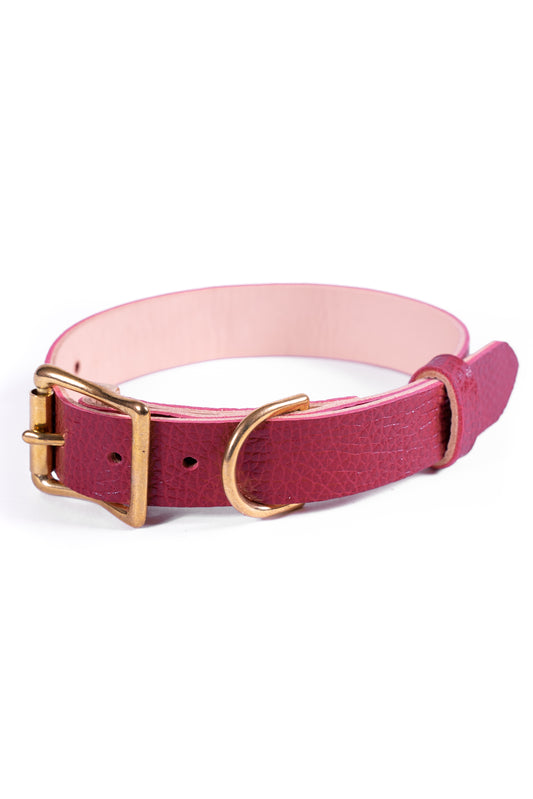 Burgundy Leather Dog Collar