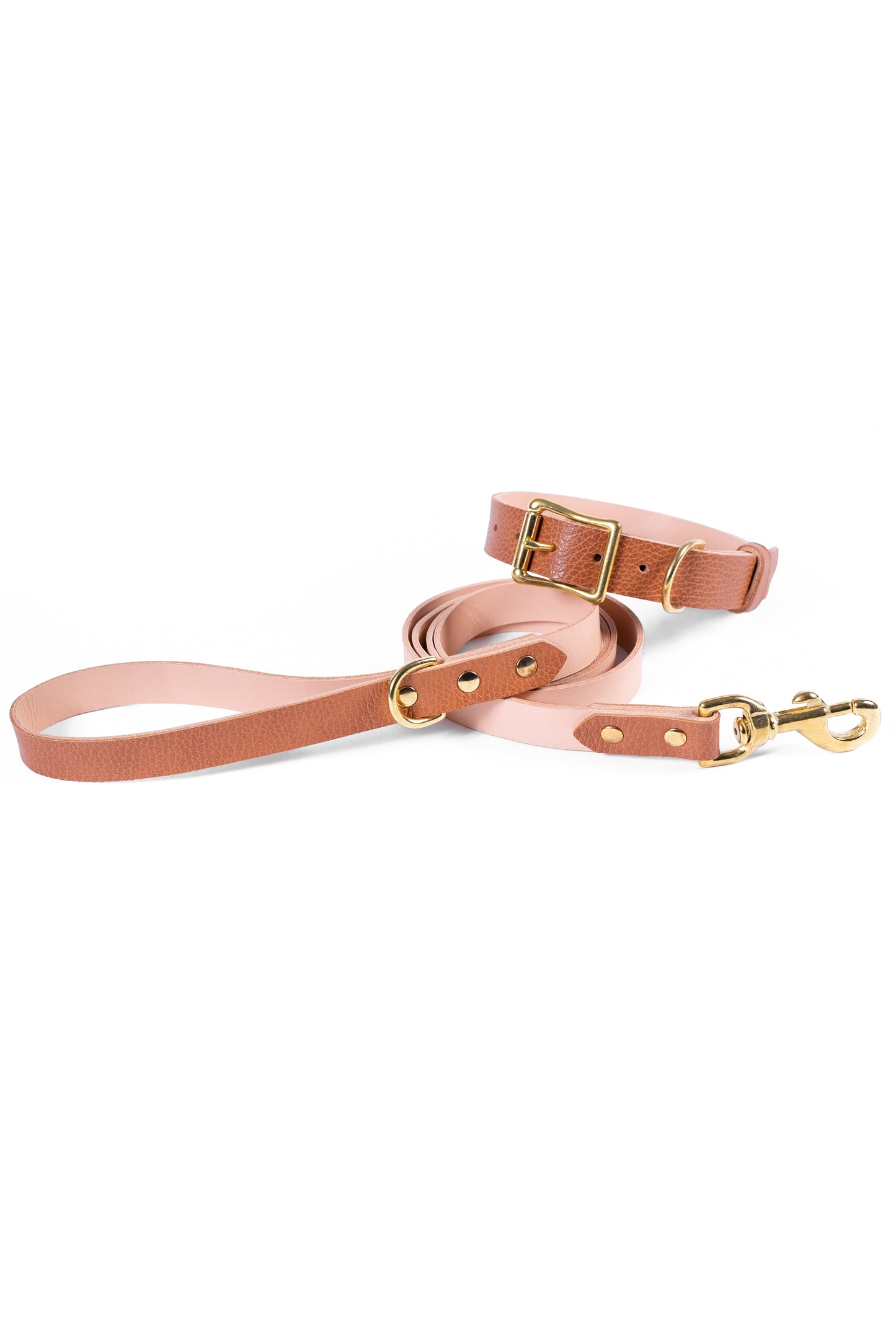 Brown Leather Collar & Leash Set