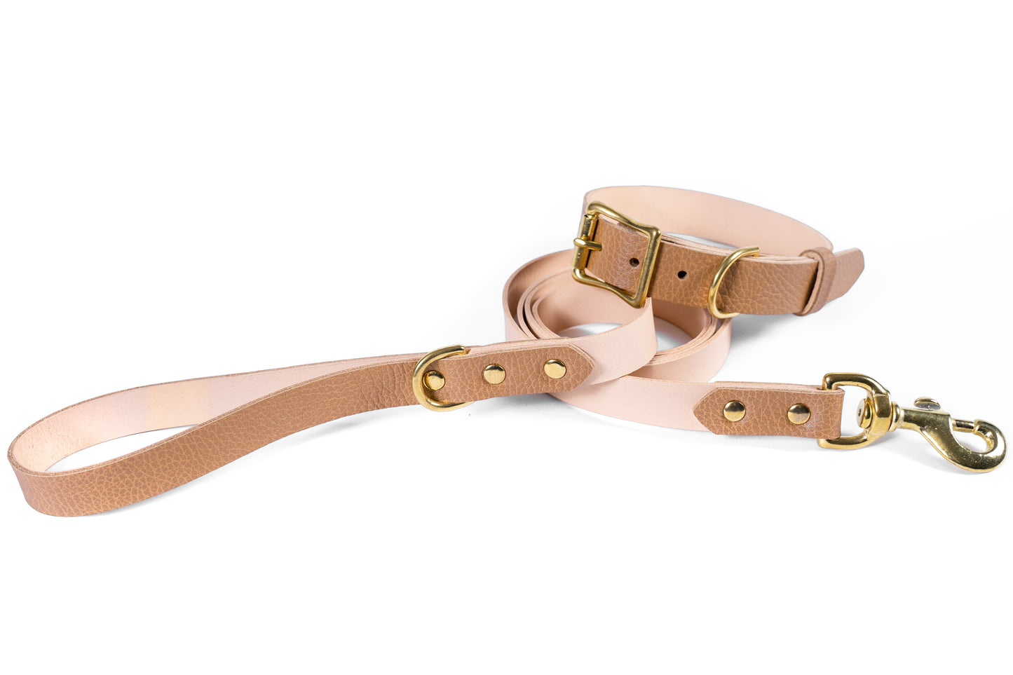 Light Brown Leather Collar & Leash Set