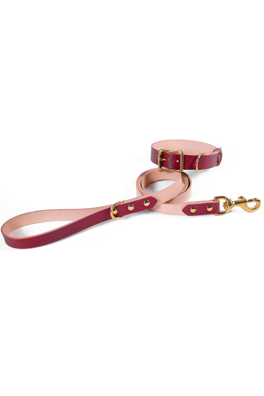 Burgundy Leather Collar & Leash Set