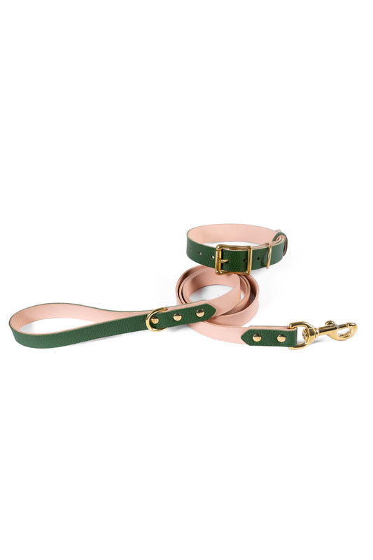 Green Leather Collar & Leash Set