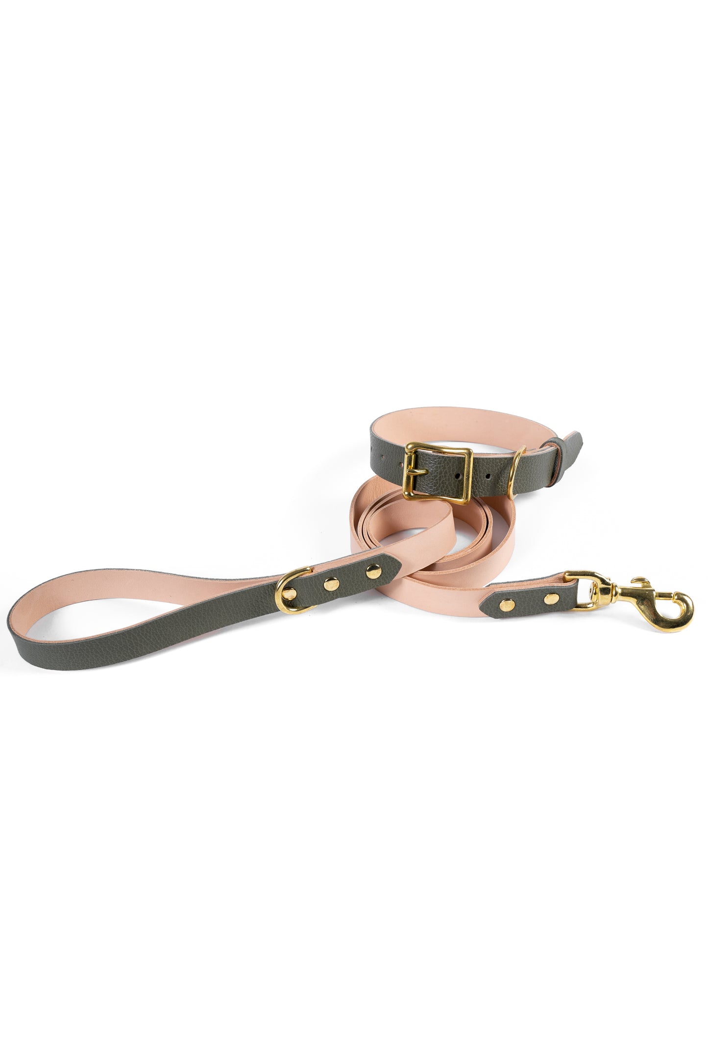 Gray Leather Collar & Leash Set