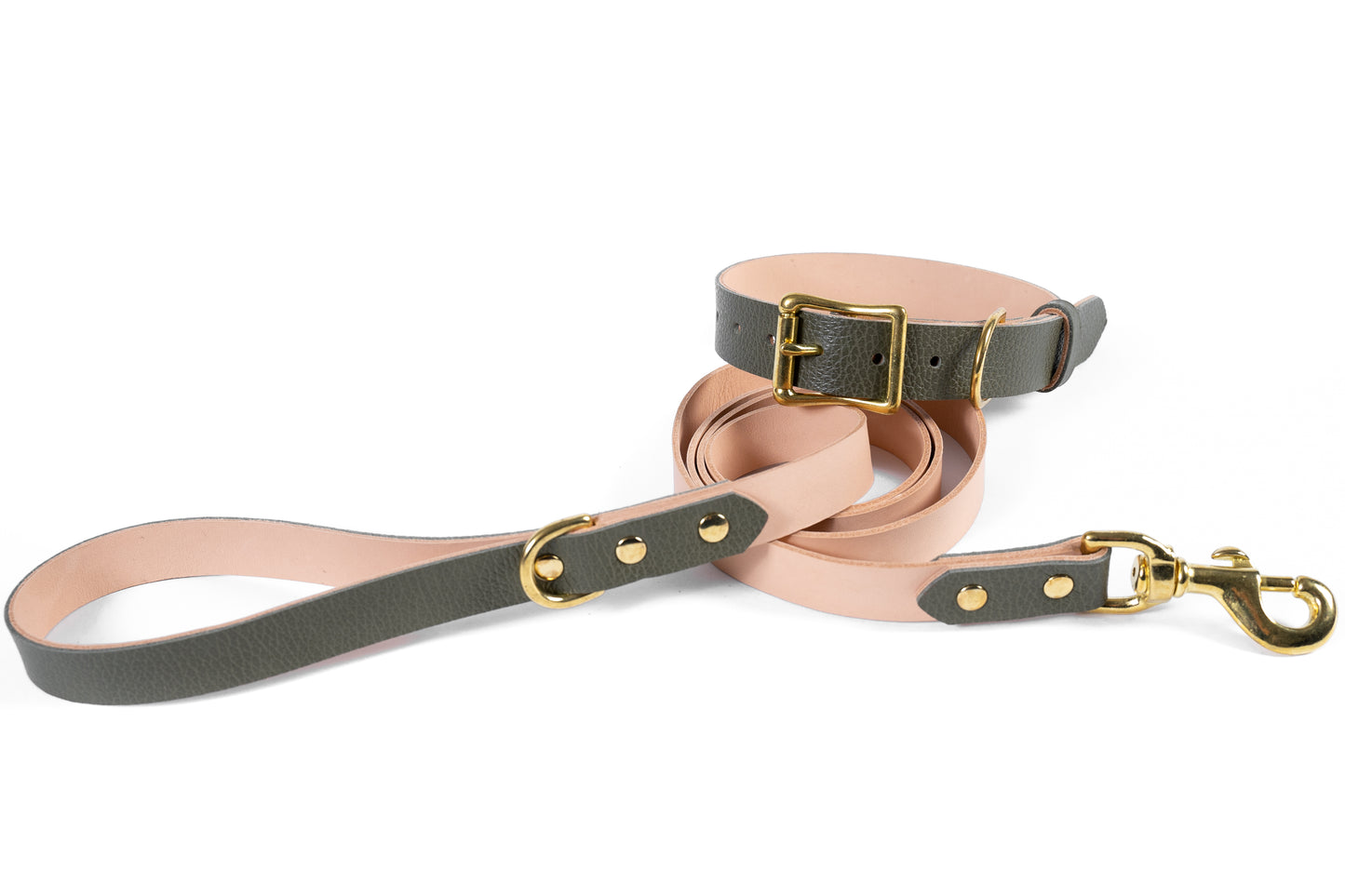 Gray Leather Collar & Leash Set