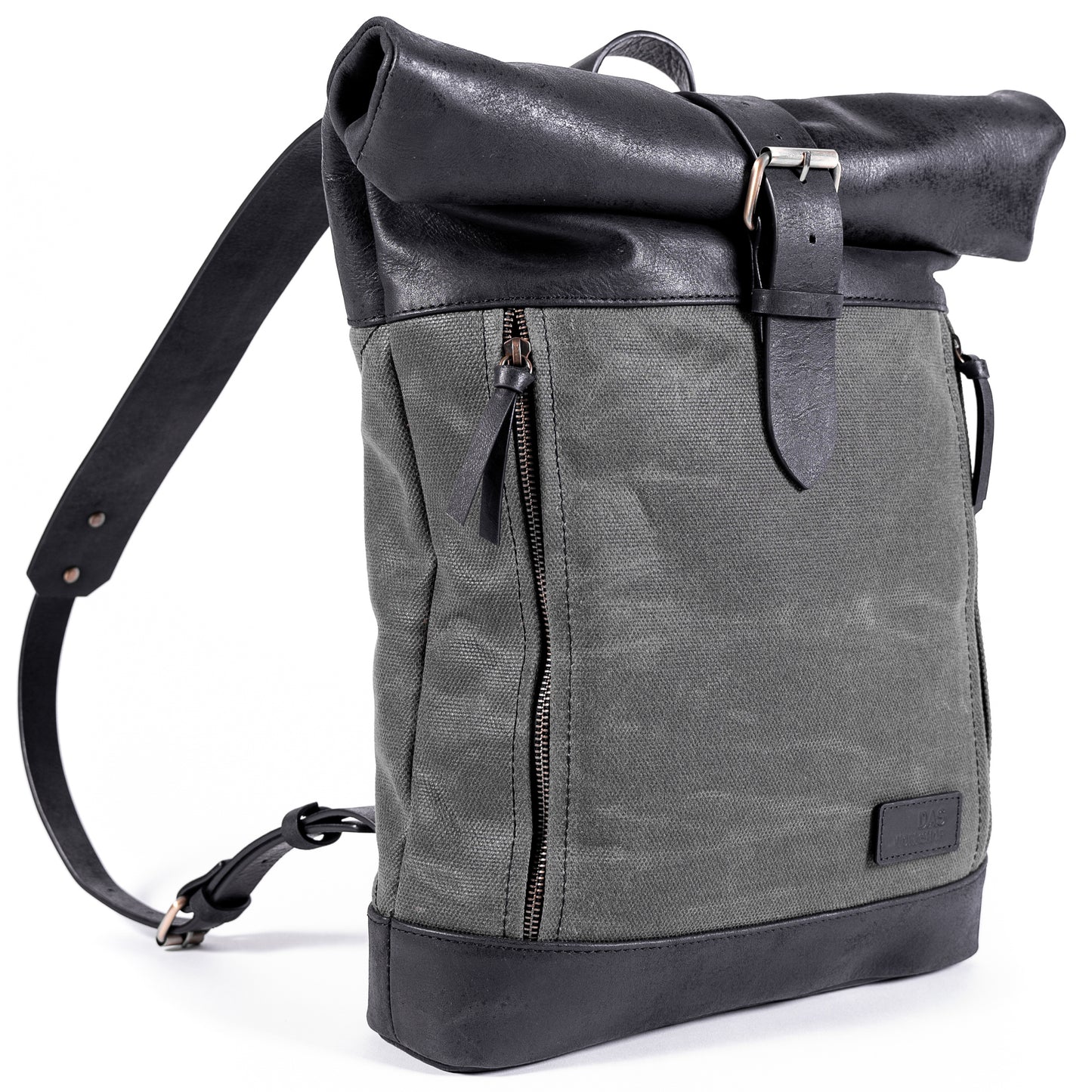 Leather and Waxed Canvas Roll Top Backpack