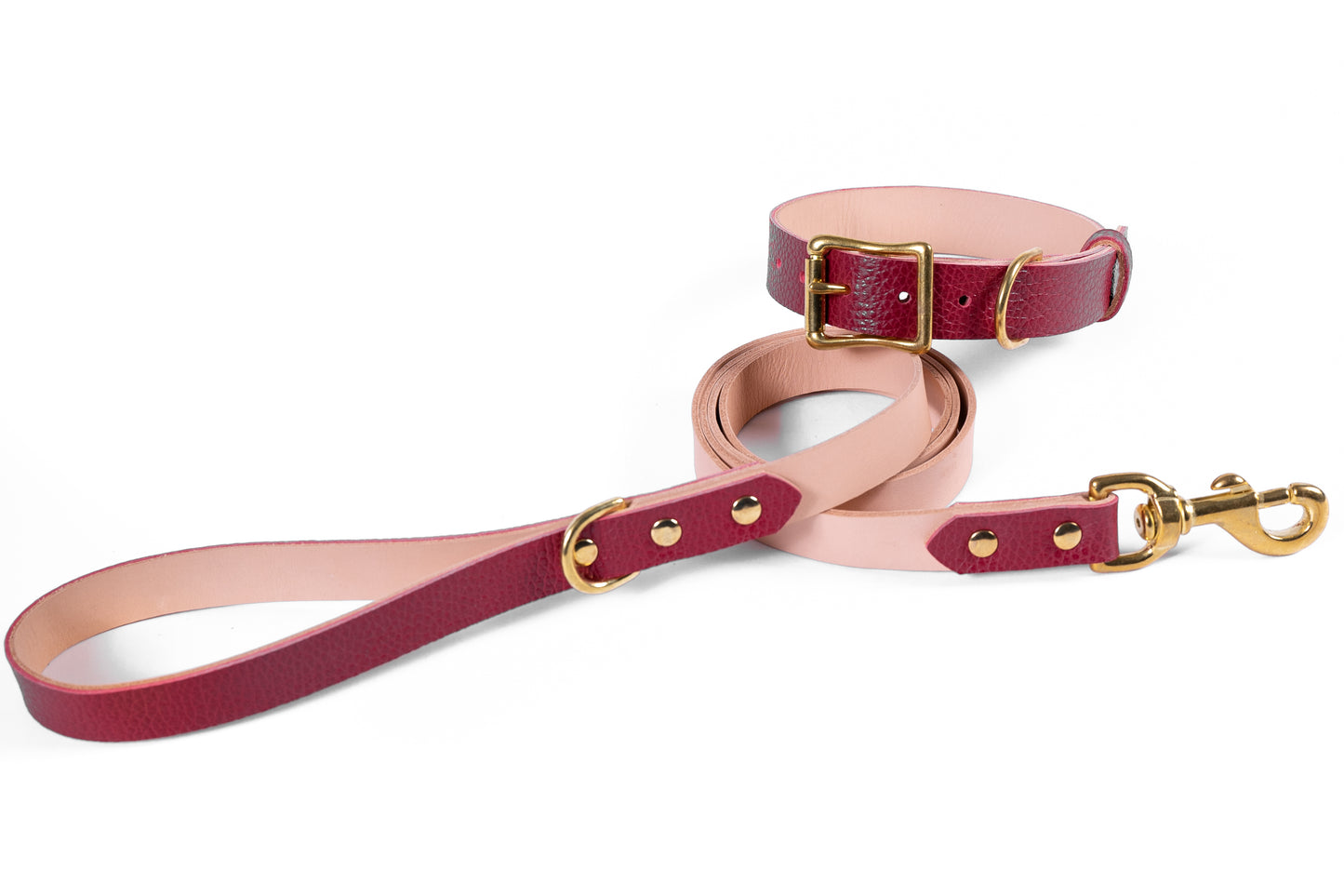 Burgundy Leather Collar & Leash Set