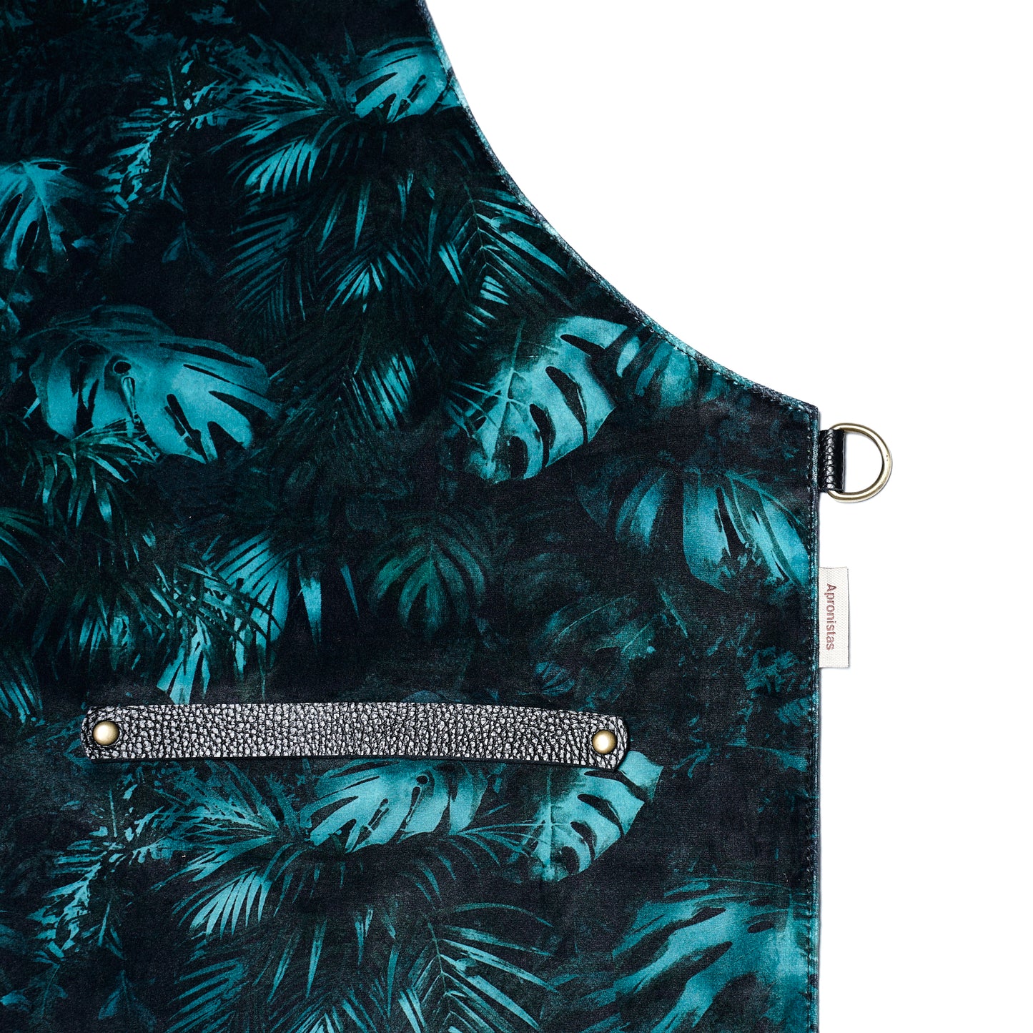 Dark Jungle Velvet Canvas Apron – Exotic Apron with Tropical Print and Leather Straps