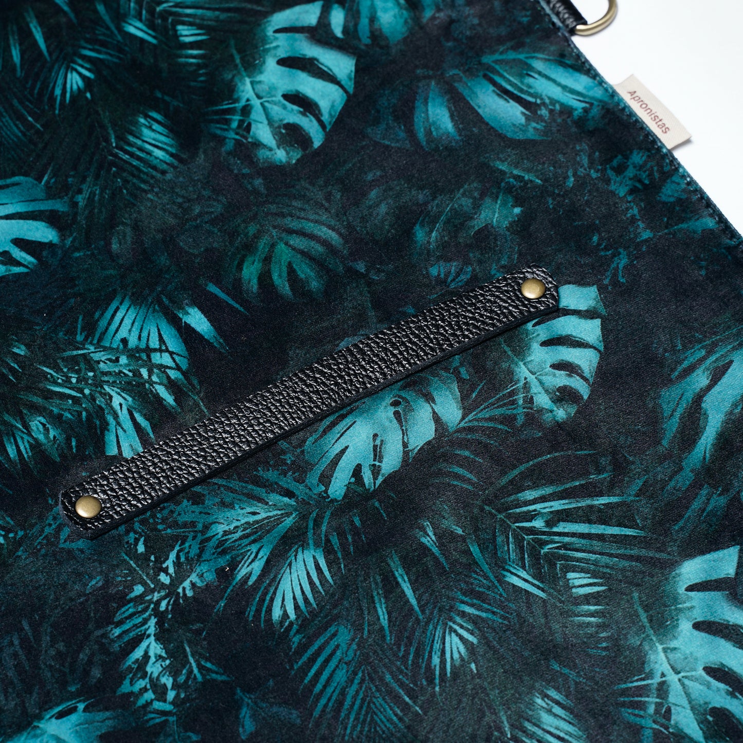 Dark Jungle Velvet Canvas Apron – Exotic Apron with Tropical Print and Leather Straps