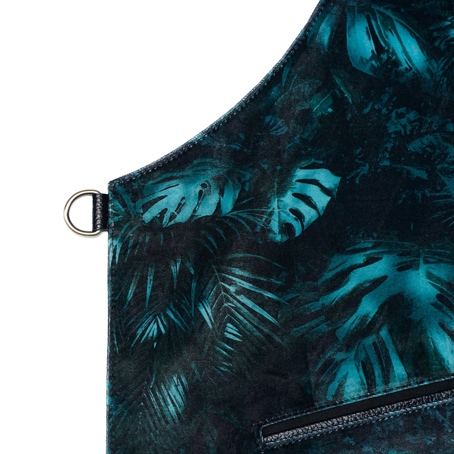 Dark Jungle Velvet Canvas Apron – Exotic Apron with Tropical Print and Leather Straps