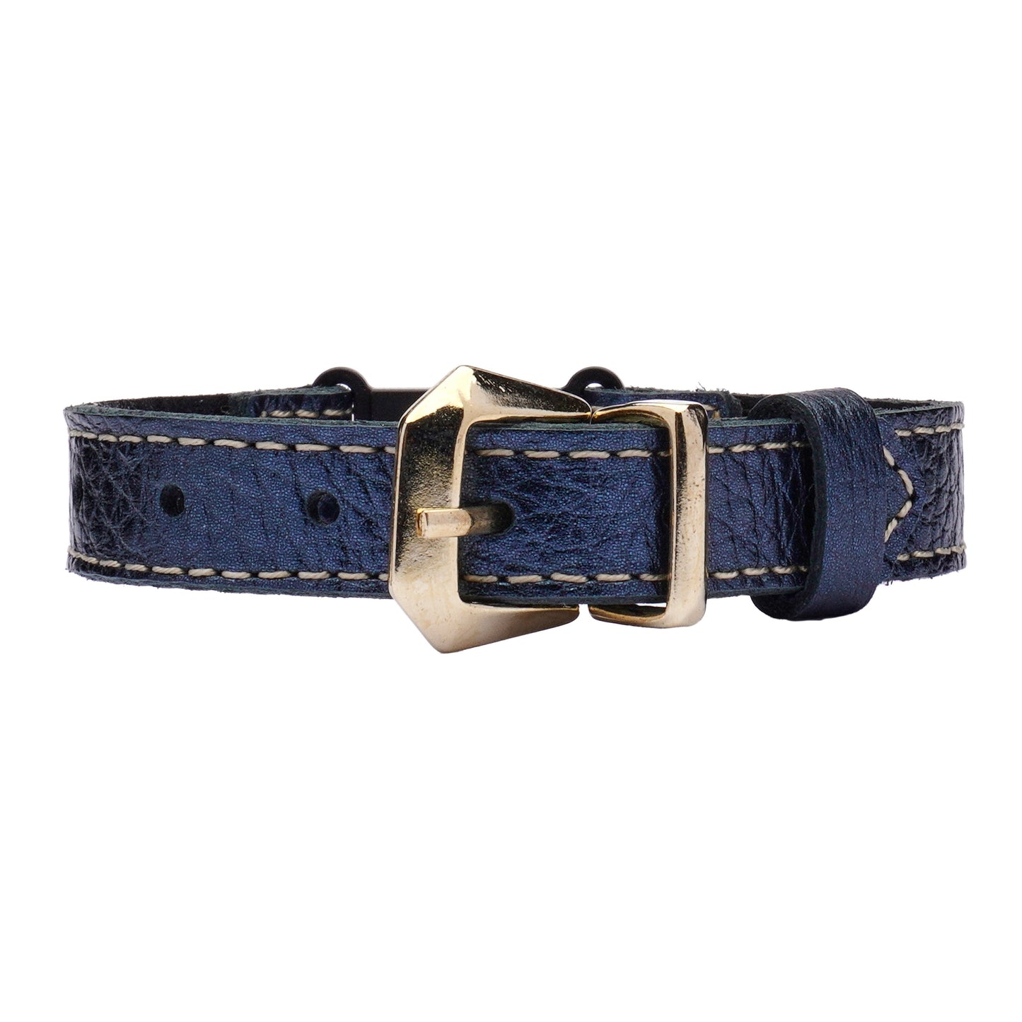 Metallic Leather Cat Collar With Breakaway Safety Buckle