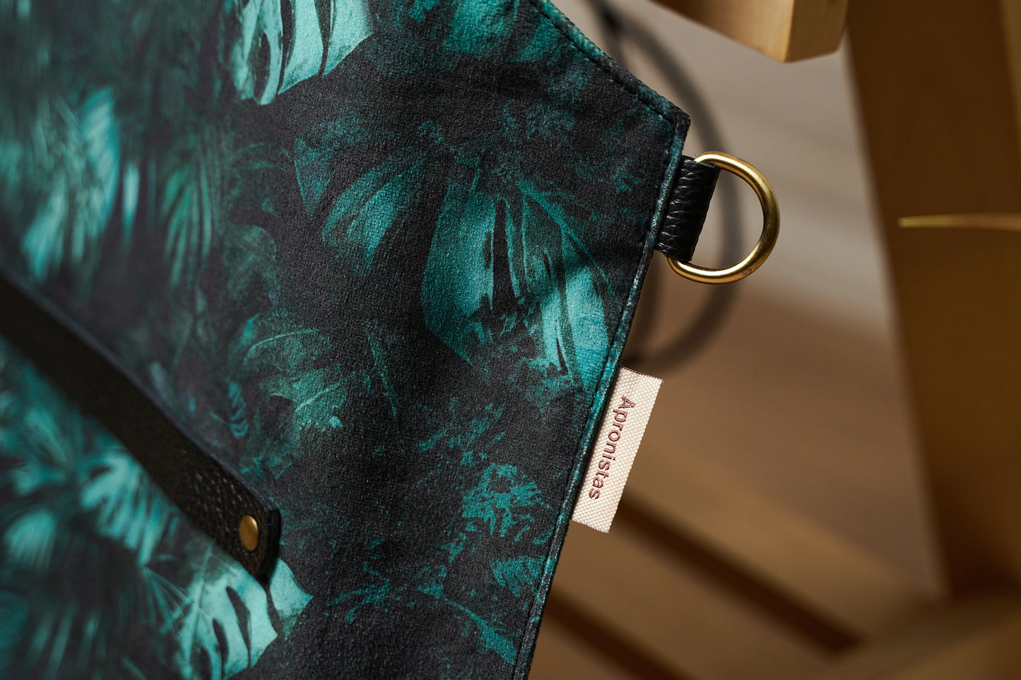 Dark Jungle Velvet Canvas Apron – Exotic Apron with Tropical Print and Leather Straps